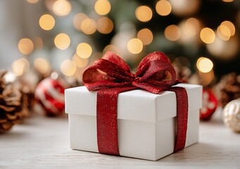 Beautifully Wrapped Gift Box With Festive Decorations for Holiday Celebrations.
