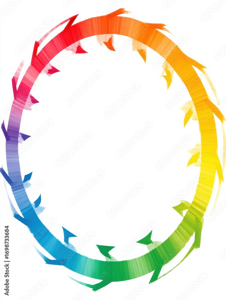 Poster colorful circular design featuring dynamic arrows in a gradient pattern symbolizing movement and cha