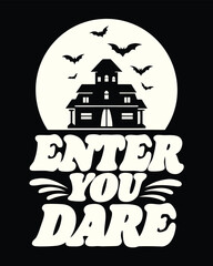 Spooky Halloween House with Bats and a Retro 