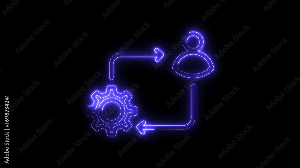 Aufkleber neon user workflow automation process with cogwheel gear outline and dark background