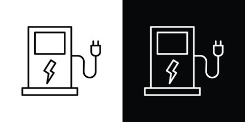 Charging station icons. Stroke line art icons