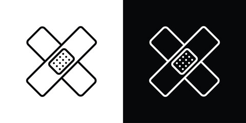 Band aid icons. Stroke line art icons