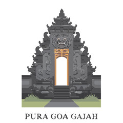 Vector illustration of the intricately carved stone entrance to the Pura Goa Gajah, or Elephant Cave Temple, in Bali.