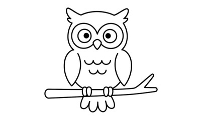 Obraz premium Cute owl outline sitting on branch line art for coloring pages