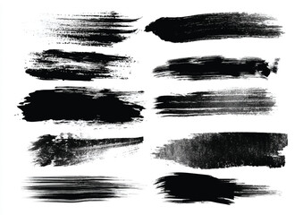 Dramatic set of black brush strokes for artistic and design projects and creative backgrounds