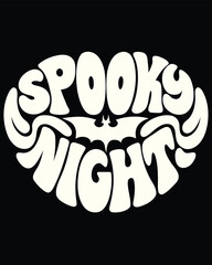 Retro Spooky Night Design with Bat Silhouette Halloween T-shirt Design