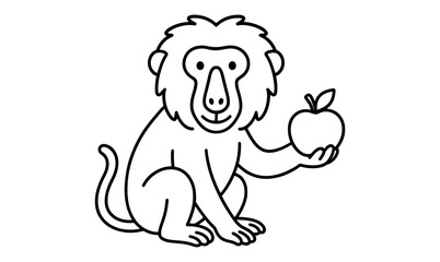 Fototapeta premium Cute linear baboon holding an apple for kids coloring activity
