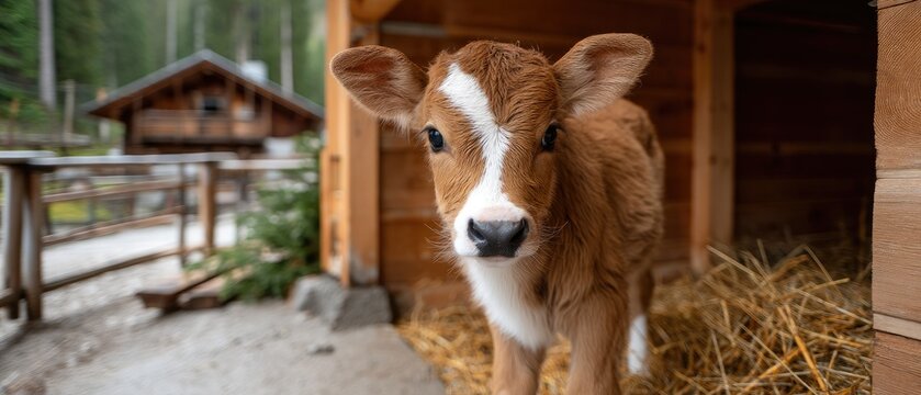 A group of cows, including one prominently in front, curiously looks out from behind a wooden fence during daylight hours - Powered by Adobe