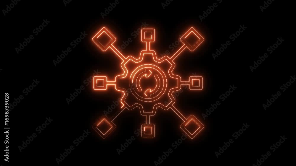 Aufkleber glowing neon gear network connection diagram on black background showing connectivity and data