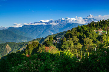 Beautiful view of Himalayan mountains at Ravangla, Sikkim. Himalaya is the great mountain range in...