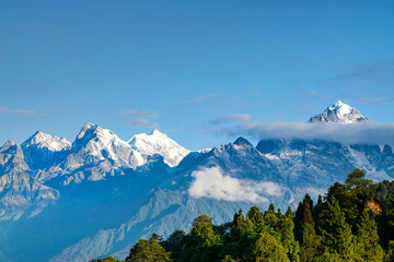Beautiful view of Himalayan mountains at Ravangla, Sikkim. Himalaya is the great mountain range in Asia with more than 50 peaks , mostly highest, including mount Everest the highest in the world.