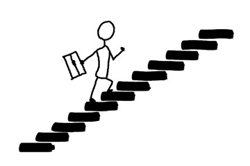 Person Climbing the Stairs of Success Hand-Drawn Illustration in black