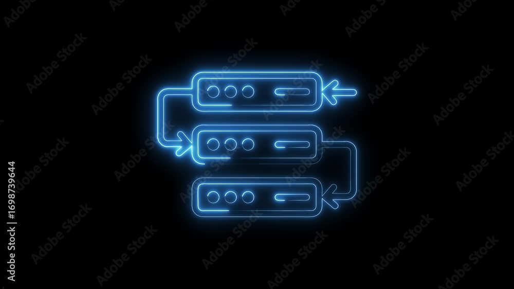 Aufkleber neon data servers network connectivity concept with arrows on a black background animation
