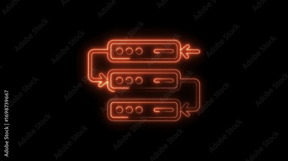 Aufkleber neon orange data processing network schematic illustration on black background technology connection