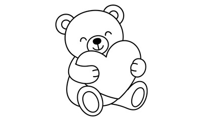 Adorable bear holding heart outline for coloring books and kids crafts