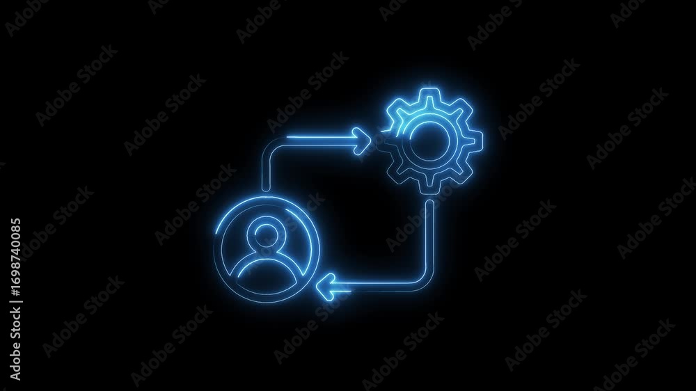 Poster workflow automation with user person icon and gear neon style on dark background
