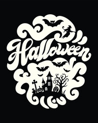 Spooky Season Celebration A Halloween Themed Design with Bats, Witch and Haunted House