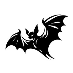 Black and white vector silhouette of bat on white background 