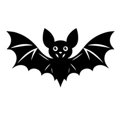 Black and white vector silhouette of bat on white background 