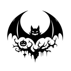 Black and white vector silhouette of bat on white background 