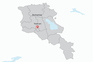 Vector graphic artwork suitable for print and web containing flat detailed map of ARMENIA