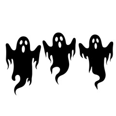 Black and white vector silhouette of ghosts on white background 