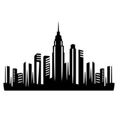 Black and white vector silhouette of city skyline on white background 