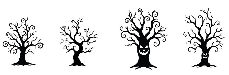 Halloween Trees Vector Set, Spooky Tree Silhouettes