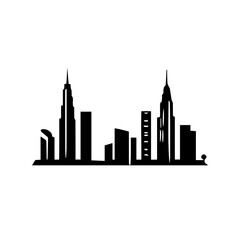 Obraz premium Black and white vector silhouette of city skyline on white background 