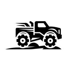 Black and white vector silhouette of monster truck on white background 