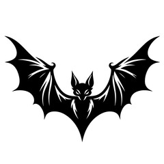 Black and white vector silhouette of bat on white background 