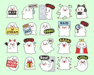 Kawaii ghost emotes set 1 with cute cartoon gaming and streaming expressions