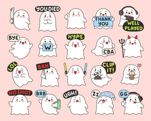Kawaii ghost emotes set 2 with adorable cartoon gaming and streaming reactions