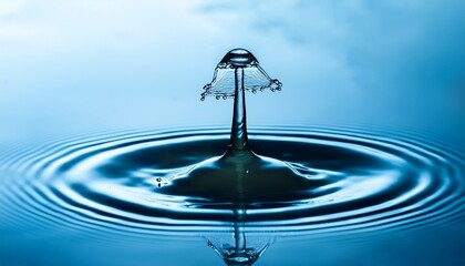 a water droplet in the process of formation gradually detaching and falling towards the water surface captured in ultra slow motion