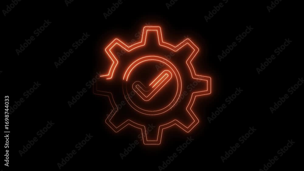 Aufkleber glowing gear with checkmark animation on black background for technology and engineering concepts