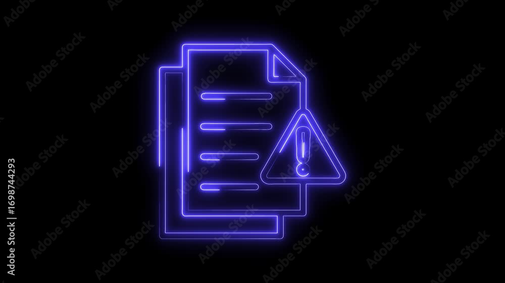 Aufkleber neon document with warning sign alerting a potential error in data security