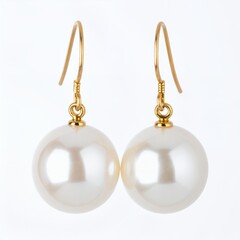 Elegant pearl drop earrings with golden hooks presented for sophisticated women on white background