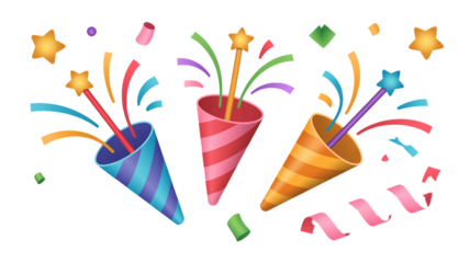 3D Party confetti with star and serpentine ribbon. Birthday surprise. Festive decoration elements for poster or banner. Cartoon creative design icon isolated on white background. 3D Rendering