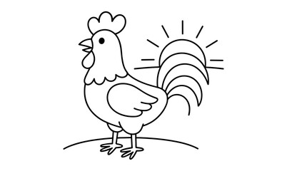 Fototapeta premium Minimalist outline of rooster with sunrise in background