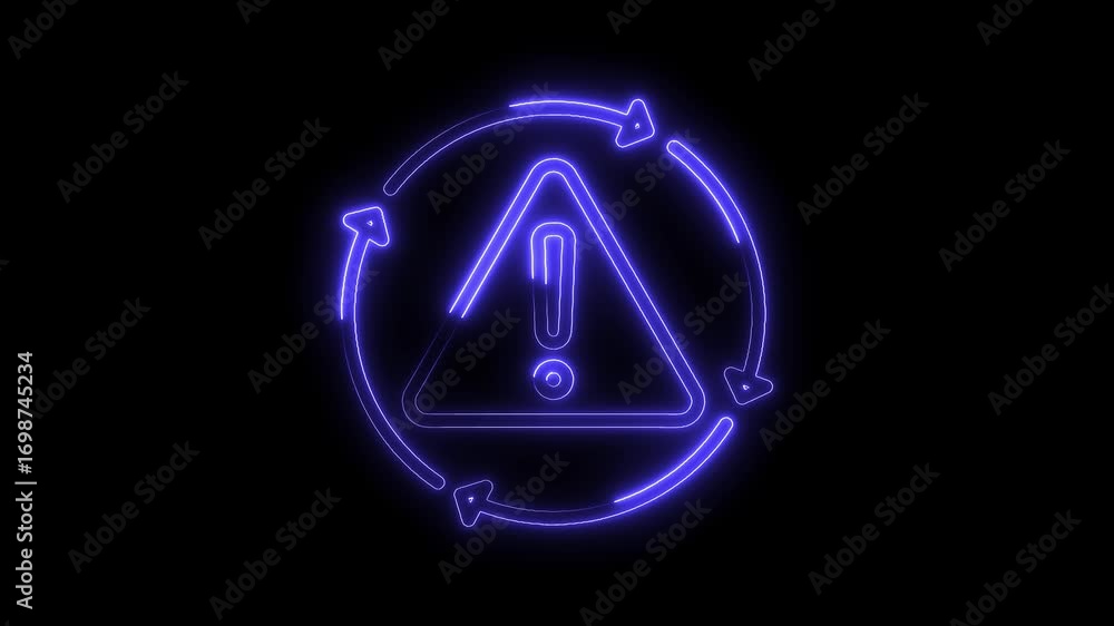 Aufkleber neon warning sign with circular arrows on black background illustrating system alerts
