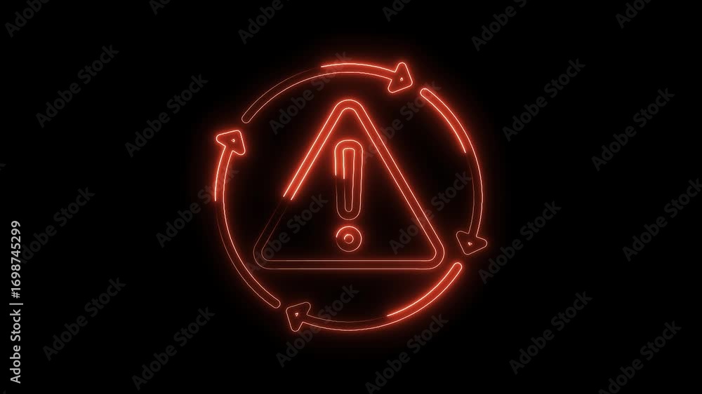 Aufkleber neon alert sign with arrow circle spinning on dark background warning notification