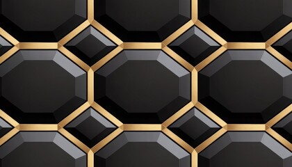 Black Gold Geometric Pattern | Luxury Hexagon Digital Paper | Modern Seamless Background for Printing, Scrapbooking, Fabric, Wallpaper, 3D Metallic Tile Texture