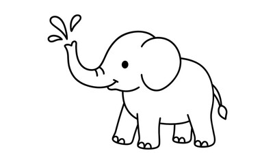 Cute baby elephant doodle with splashing trunk