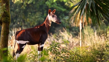 Naklejka premium known as the forest giraffe the okapi is an artiodactyl mammal unique to the northeast