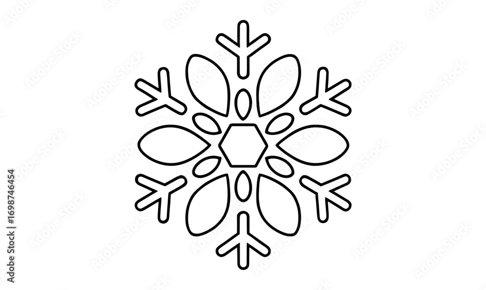 Poster Geometric black and white snowflake design in simple outline style