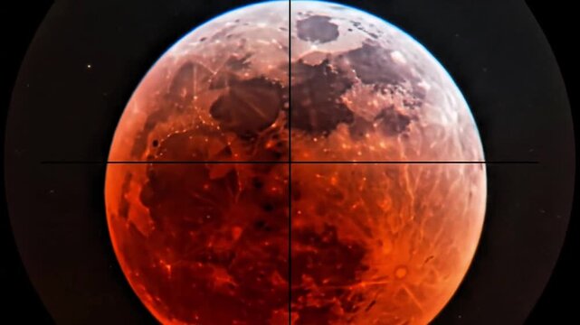 video, timelapse of the lunar eclipse blood moon through the camera, astronomy