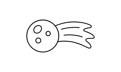 Minimalist line drawing of comet with craters and tail