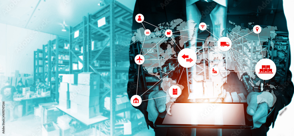 Poster smart warehouse management system with innovative internet of things technology to identify package 