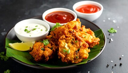 Crispy fried snacks with sauces