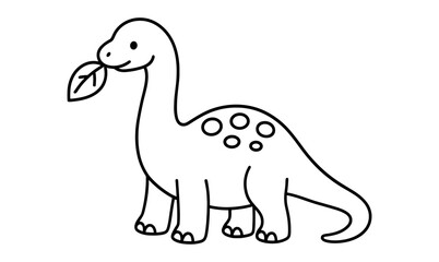 Cute dinosaur eating leaf: simple outline for kids coloring